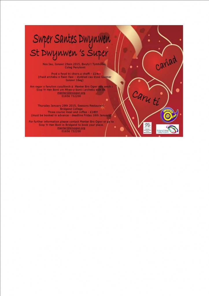 Posrter Swper Santes Dwynwen 2015