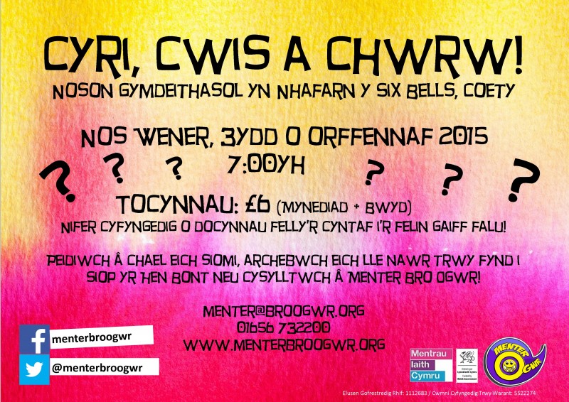 Poster Cyri, Cwis a Chwrw! (Cymraeg)